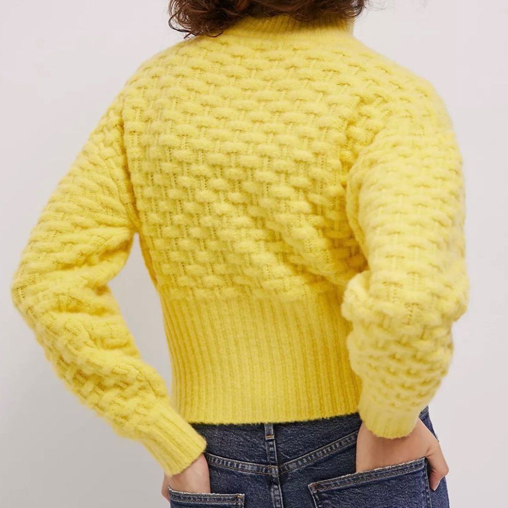 Anthropologie Maeve Buttercup Yellow Textured Knit Sweater Cardigan Size Small - Picture 3 of 6